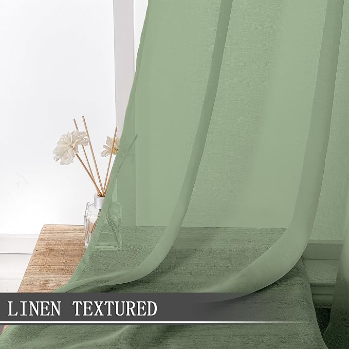 Tollpiz Sheer Curtain Linen Textured Living Room Curtains Sheer Light Filtering - Image 2
