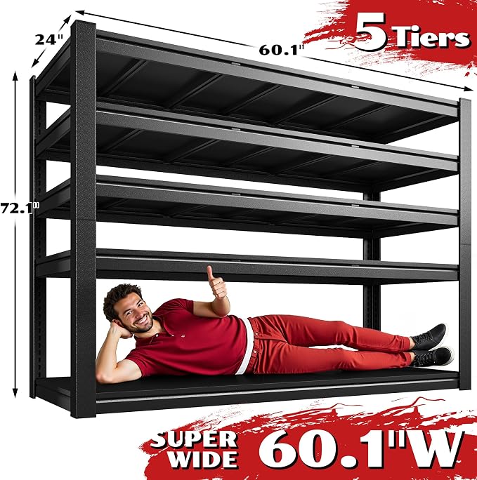 3125LBS Storage Shelves, 60.1" W Garage Shelving Heavy Duty, Adjustable Metal - Image 2