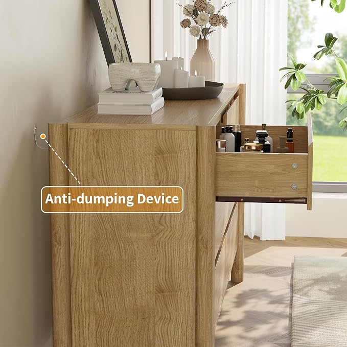 Dresser for Bedroom with 6 Drawers, Wooden TV Stand, Closet Clothes Organizer - Image 7