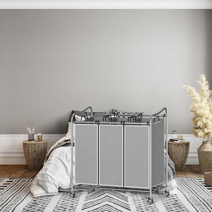 Simple Houseware Heavy-Duty 3-Bag Laundry Sorter Cart - Image 4
