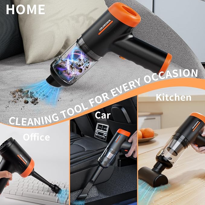 COLORCORAL Handheld Vacuum Cordless Rechargeable 16000Pa High Power Car Vacuum - Image 5