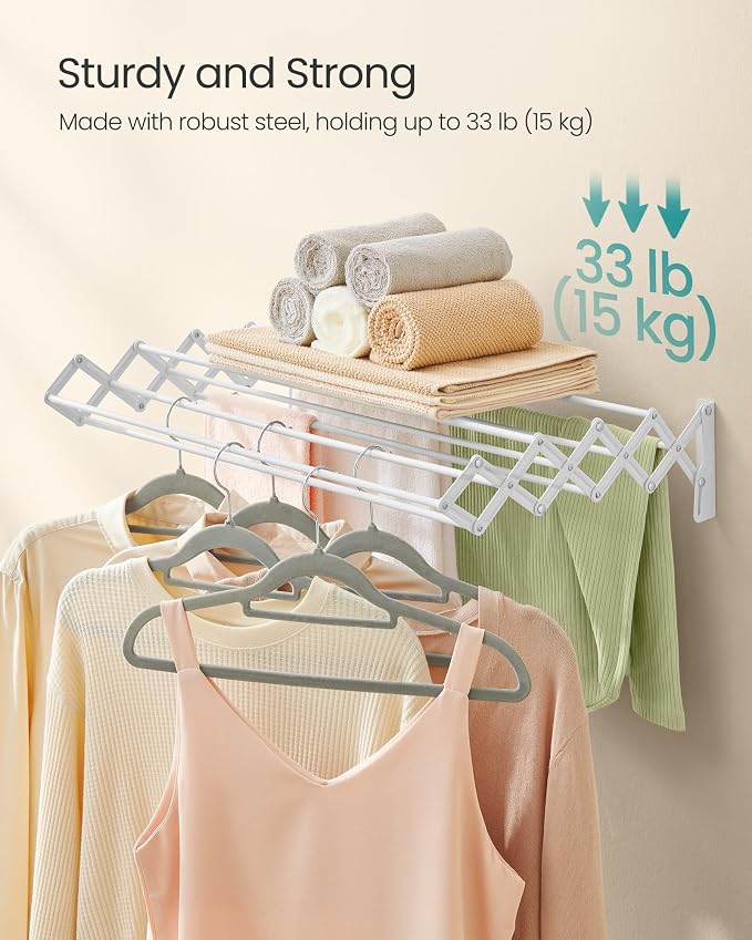 SONGMICS Clothes Drying Rack, Wall-Mounted Drying Rack Clothing, Accordion - Image 5