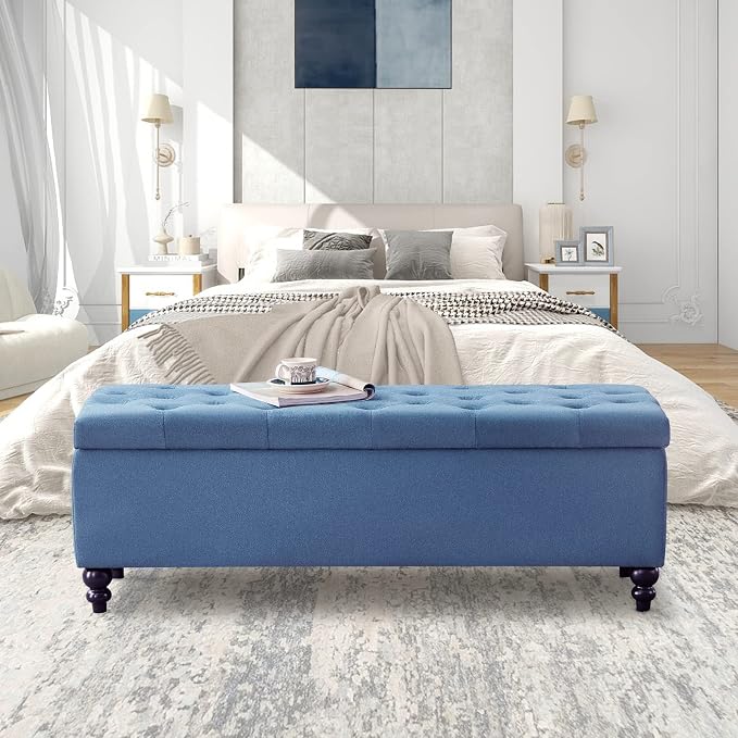 Storage Ottoman 50.2 Inches Upholstered Fabric Storage Ottoman Bench，Button - Image 4