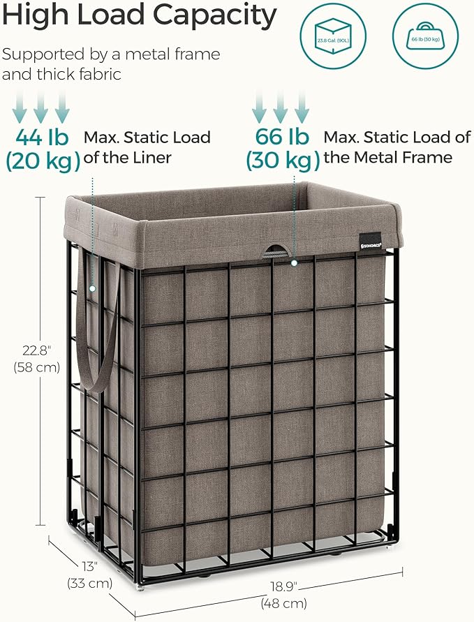 SONGMICS Laundry Hamper, 23.8 Gal. Laundry Basket, Collapsible Clothes Hamper - Image 5