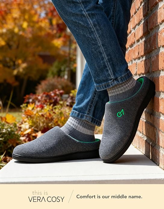 VeraCosy Men's Two-Tone Memory Foam House Slippers Indoor Outdoor Durable - Image 2
