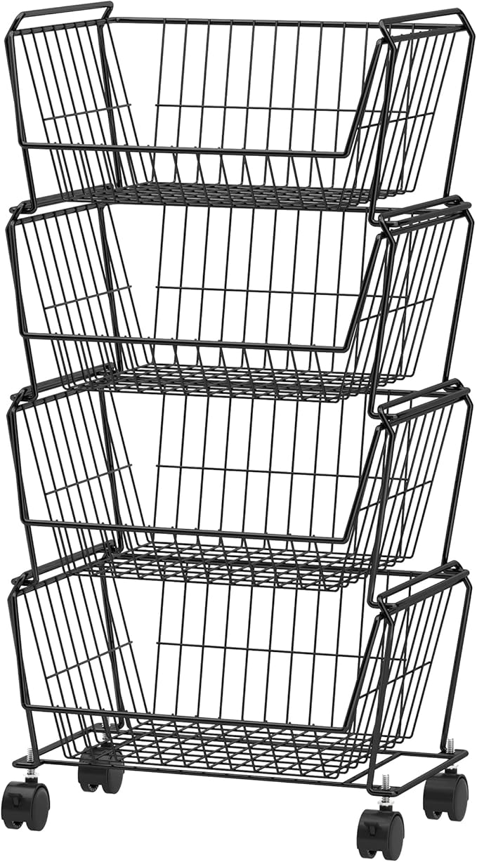 PUSDON 4-Tier Stackable Metal Storage Baskets, Anti-Rust Fruit Vegetable Rack by PUSDON