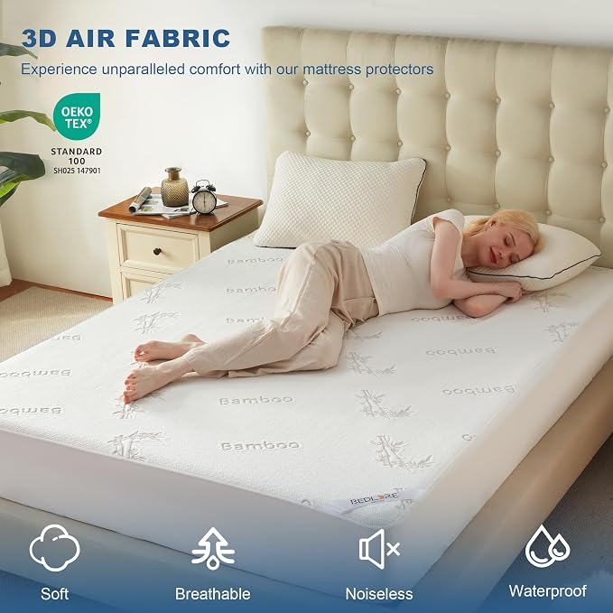 Waterproof Queen Size Mattress Protector, Mattress Pad Fitted 6"-18" Deep Pocket - Image 3