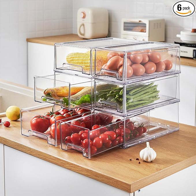 PeJeyiee 6 Pack Clear Stackable Refrigerator Organizers and Storage Drawers by Unknown