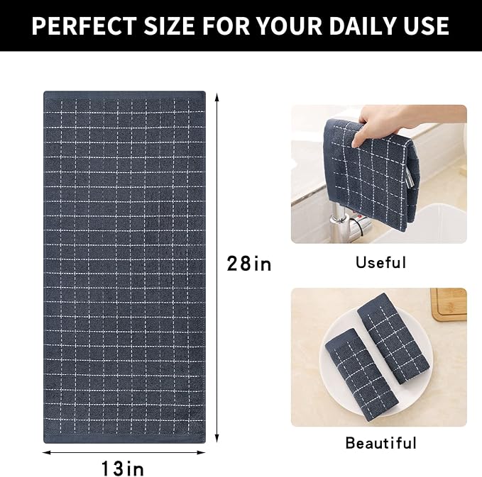 Homaxy 100% Cotton Terry Kitchen Towels, Checkered Designed, Soft and Super - Image 5