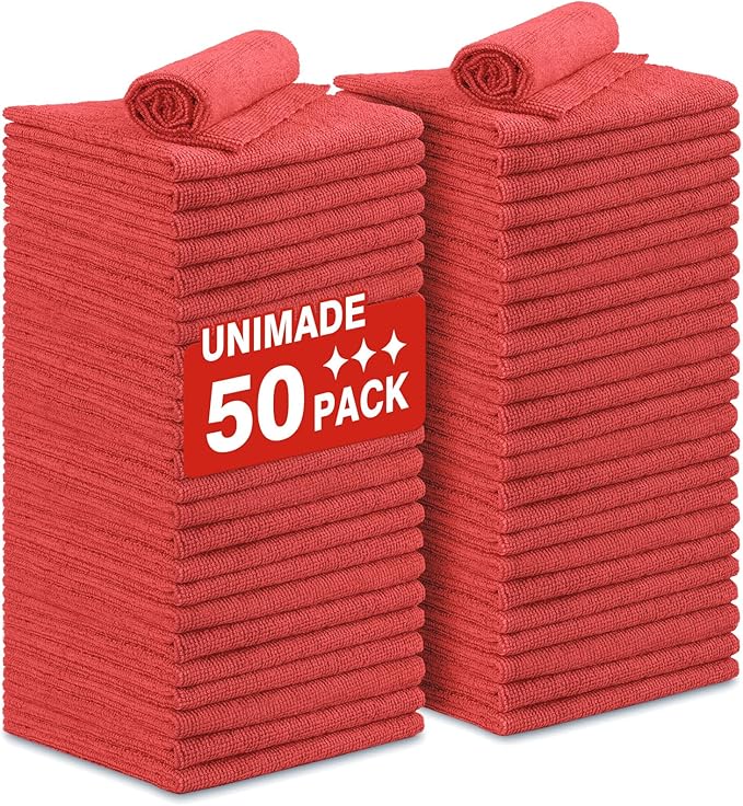 Shop Towels Rags, 50 Pack Reusable Shop Rags Bulk Microfiber Cleaning Cloth by Unimade