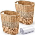 2 Pcs Wicker Trash Can with 50 Small Trash Bag Wicker Waste Woven Basket with by Ziliny