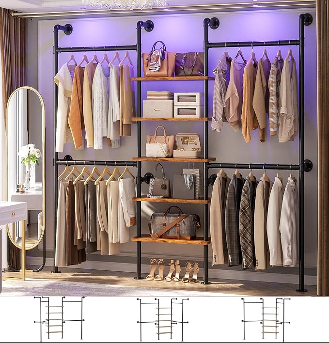 Aheaplus Industrial Pipe Clothing Rack, Reversible 6.42FT Clothes Rack by Aheaplus