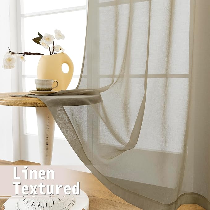 Tollpiz Sheer Door Curtain Closet Linen Textured Curtains Sheer Doorway Light - Image 4
