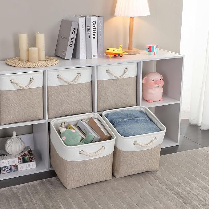 Mangata Canvas Storage Boxes, 11.8 Inch Cube Storage Bins Set of 6 - Image 5