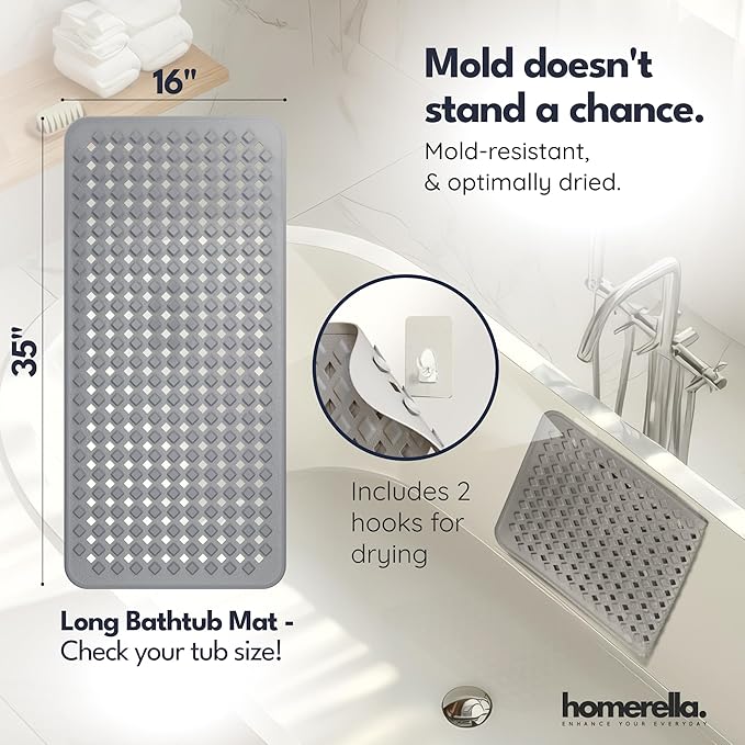 homerella® Bathtub Mat Non Slip 35x16, Incl. Hooks - Image 3