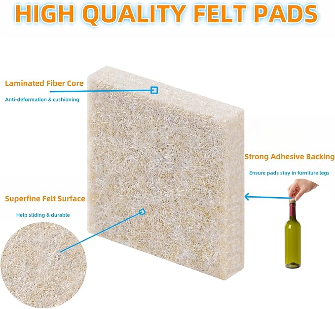 Felt Furniture Pads for Hardwood Floors 129 Piece, Furnigear Anti Scratches - Image 2