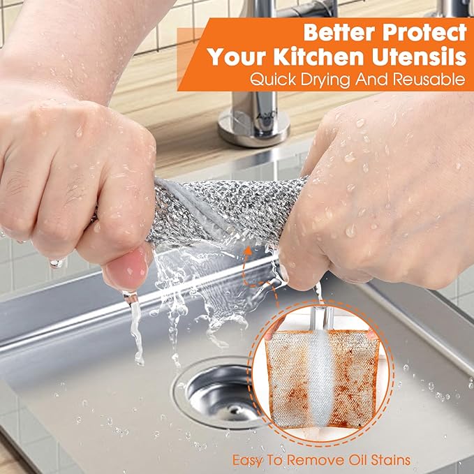 COBETE Non Scratch Wire Dishcloth, Double-Layer Wire Dishwashing Rags - Image 3
