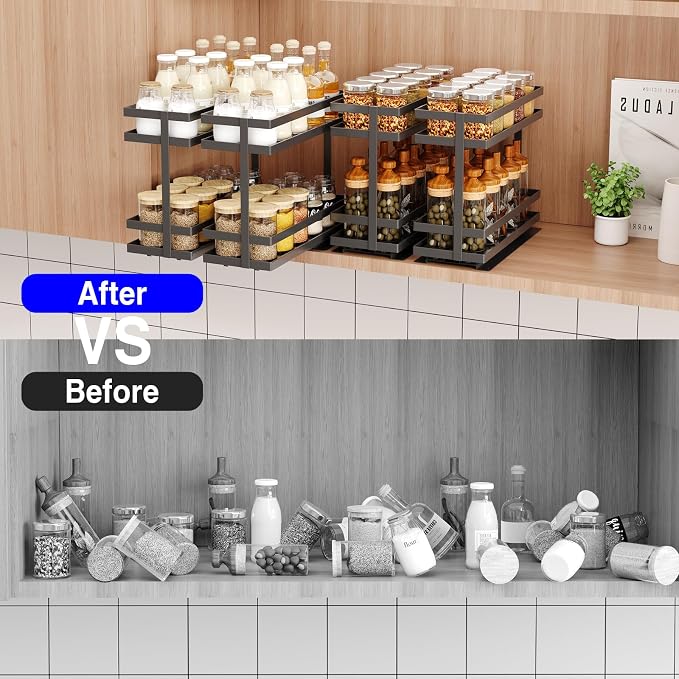 Pull Out Spice Rack Organizer for Cabinet, 2 Tier Metal Slide Out Seasoning - Image 8