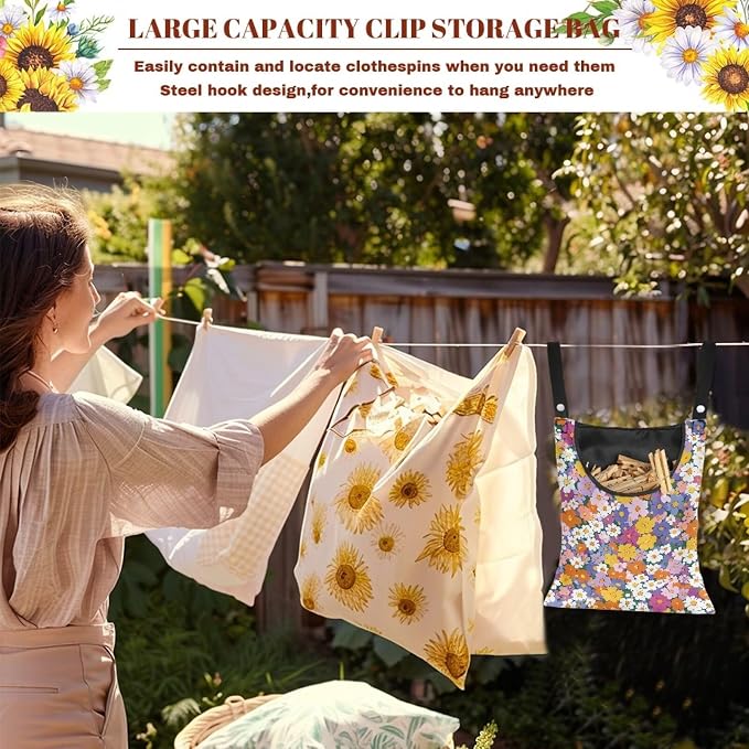 2 Pcs Pin Bag, Hippie Flower Print Hanging Bag - Image 5