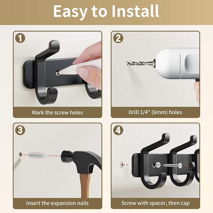 Coat Rack Wall Mounted Heavy-Duty: Metal Coat Hanger 6 Hooks - Image 6