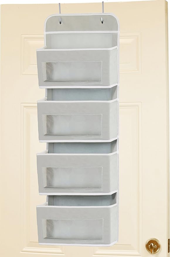 Simple Houseware 4 Clear Window Pocket Over Closet Door Storage Hanging - Image 7