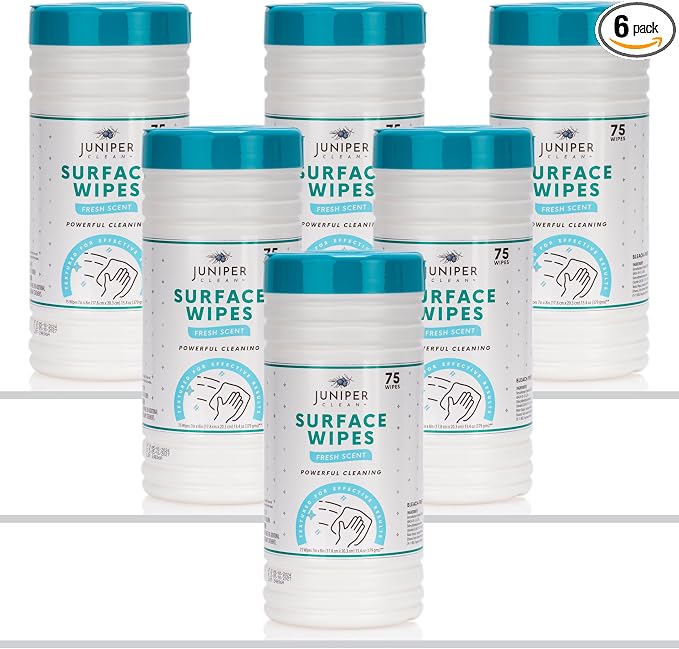 6 Pack Surface Cleaning Wipes Bleach Free, All-Purpose Cleaner by JuniperCLEAN