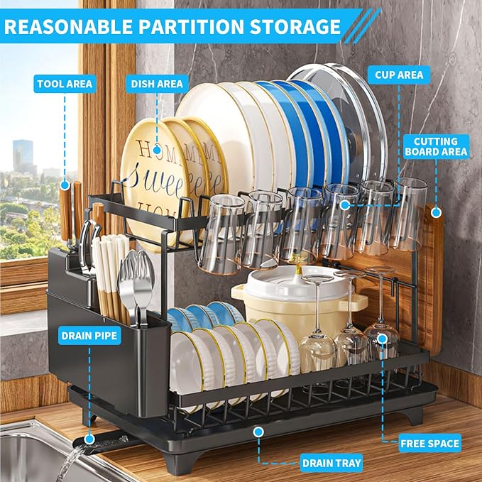 Dishes Drying Rack, 2-Tier Tableware Drying Rack - Image 4