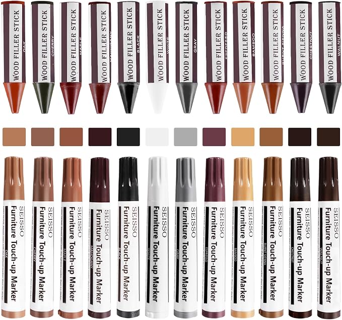 SEISSO Furniture Repair Kit, 12 Colors Furniture Touch-up Markers and Wood by SEISSO