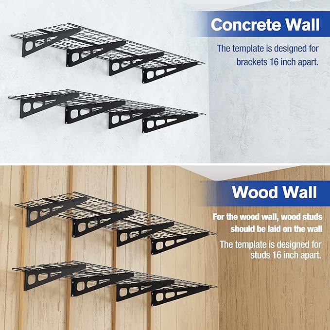 WORKPRO 2-Pack 2x6FT Garage Wall Shelving, 72” x 24” Heavy Duty Wall Mounted - Image 4