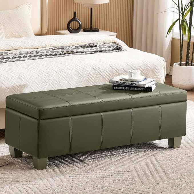 51" Faux Leather Storage Ottoman, Stitch Tufted Rectangle Upholstered End of by WUTUTUEE