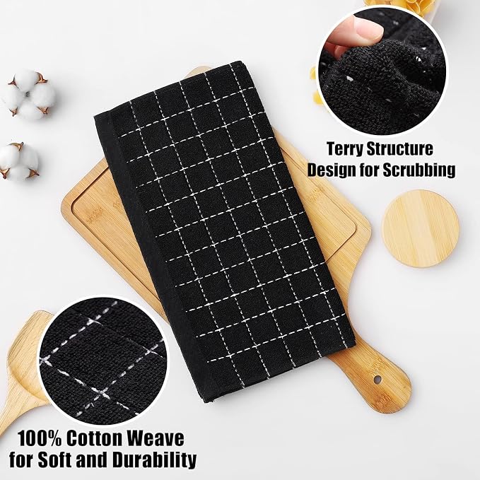 Homaxy 100% Cotton Terry Kitchen Towels, Checkered Designed, Soft and Super - Image 7