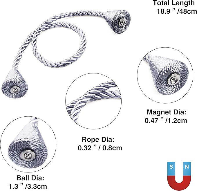 6 Pack Magnetic Curtain Tiebacks Rope Modern Handmade Curtain Tie Backs - Image 3