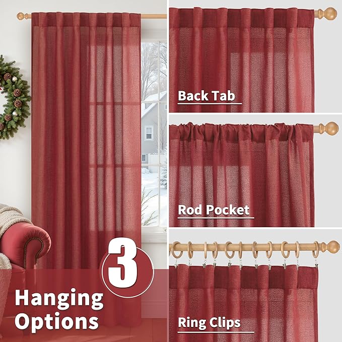 YoungsTex Red Linen Curtains 40 Inch Long - Image 5
