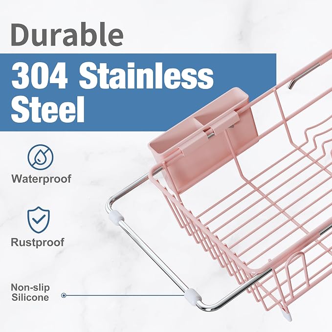 Over the Sink Expandable Dish Drainer Drying Rack In Stainless Steel - Image 3