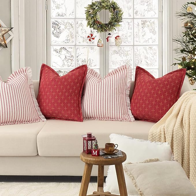 ZWJD Christmas Pillow Covers 16x16 Set of 2 Soft Polyester Textured Pillows - Image 3