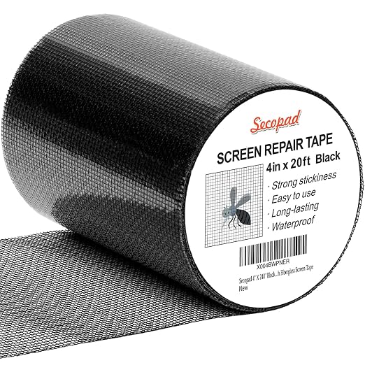 Black Window Screen Repair Tape, 4 in X 20 FT Kit by Secopad