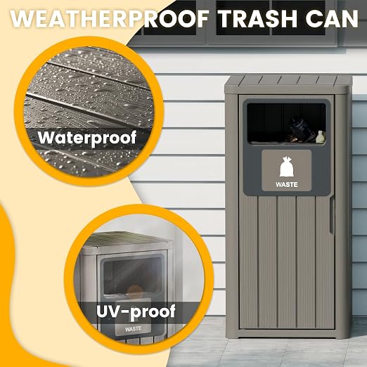 Outdoor Trash Can, Waterproof Resin Garbage Can Indoor and Outdoor Use - Image 5
