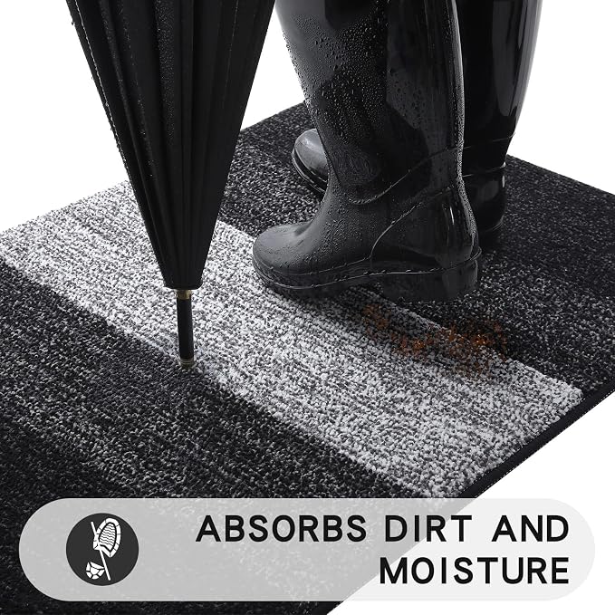 Kitinjoy Indoor Outdoor Door Mat, 48x32 Non-Slip Absorbent Dirt Trapper - Image 2