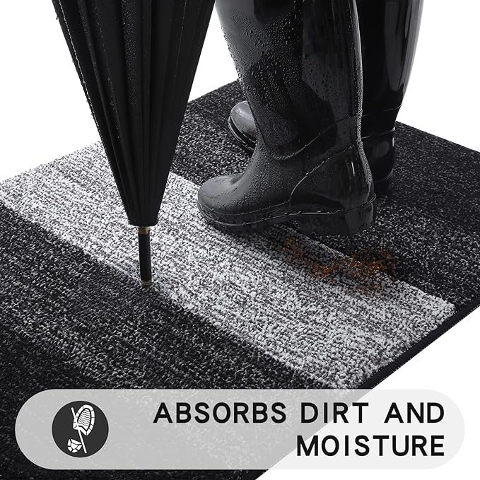 Kitinjoy Indoor Outdoor Door Mat, 32x20 Non-Slip Absorbent Dirt Trapper - Image 2