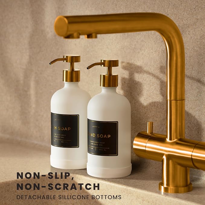 16oz Glass Soap Dispenser with Stainless Steel Pump, 21 Waterproof Labels - Image 2