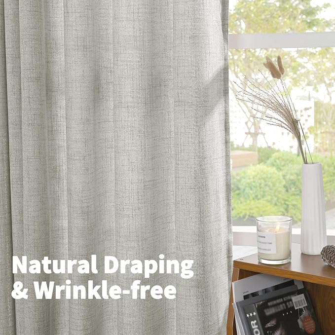 YoungsTex Light Grey Linen Curtains 63 Inch Length 2 Panels - Image 5