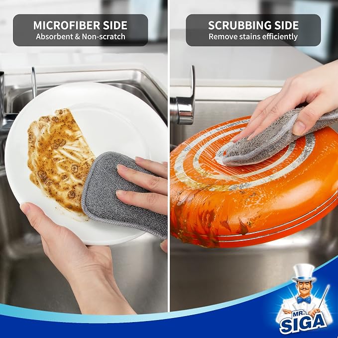 MR.SIGA Dual-Sided Scrub Sponges, Long lasting, Reusable Dishwashing Sponges - Image 4