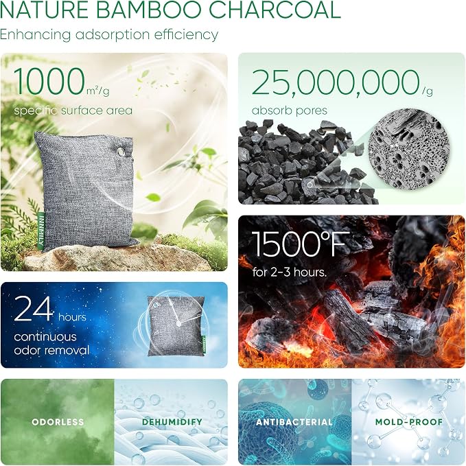 Activated Charcoal Odor Absorber, Large 500g W Hooks Nature Odor Eliminator - Image 3