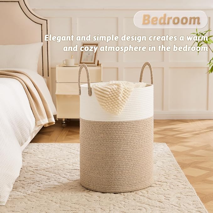 Laundry Basket, Woven Cotton Rope Laundry Hamper, 40L - Image 4