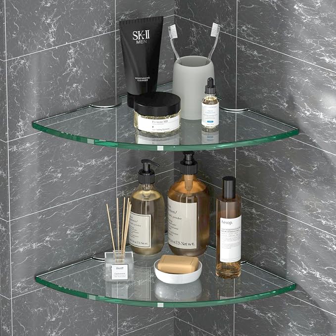 Corner Glass Shower Caddy 2 Pack 8MM-Thick Tempered Glass Shelf No Drilling - Image 8