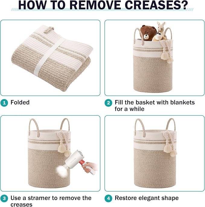 YOUDENOVA Woven Rope Laundry Hamper Basket, 58L Tall Laundry Basket - Image 7