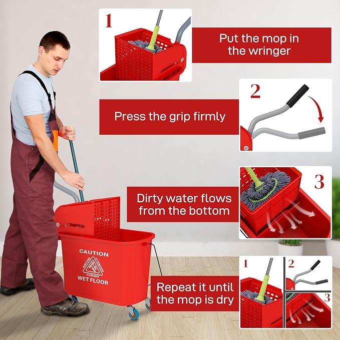 HOMCOM Compact Mop Bucket with Wringer on Wheels - Image 5