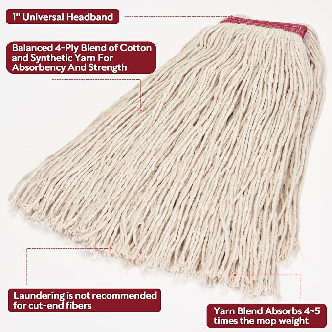 Matthew Cleaning 24oz 12Pack Cotton Mop Head Replacement, Looped-Open String - Image 5