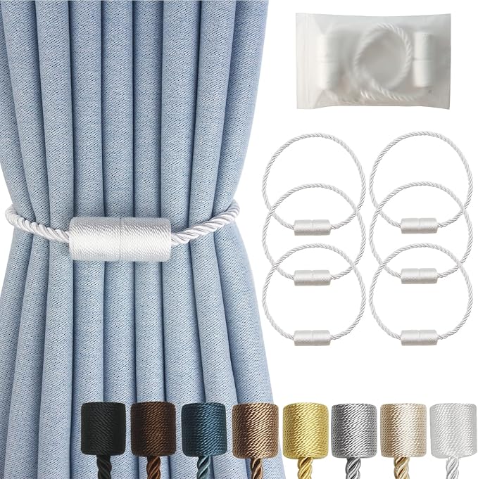 Magnetic Curtain Tiebacks 6 Pack White Curtain Rope Tieback Curtain Holders by CURTAINTIEBACKS