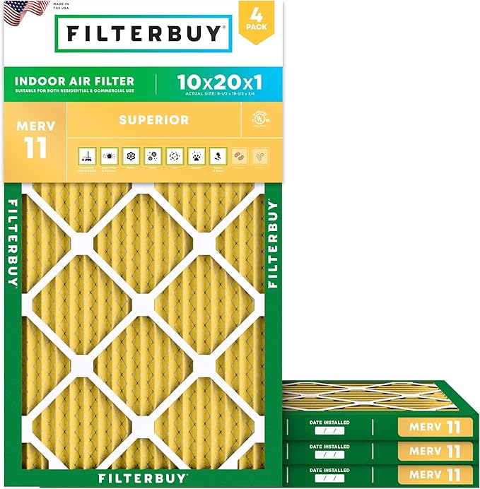 Filterbuy 10x20x1 Air Filter MERV 11 Allergen Defense Replacement, by Filterbuy